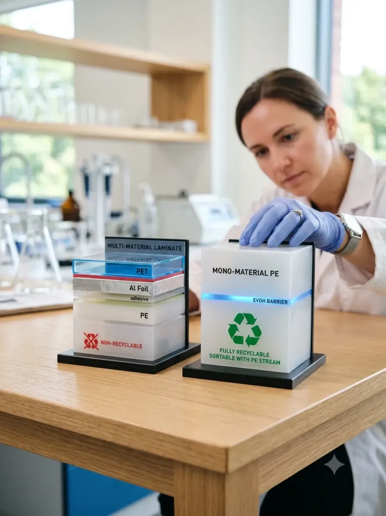 R&D Lab Models Comparing Laminate vs. Mono-Material PE Films